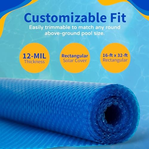 Blue Wave 16-ft x 32-ft Rectangular Pool Solar Blanket - 12-mil Solar Pool Cover with Thermal Bubbles to Retain Heat and Reduce Evaporation – Fade Resistant Pool Solar Cover for Inground Pool - Blue