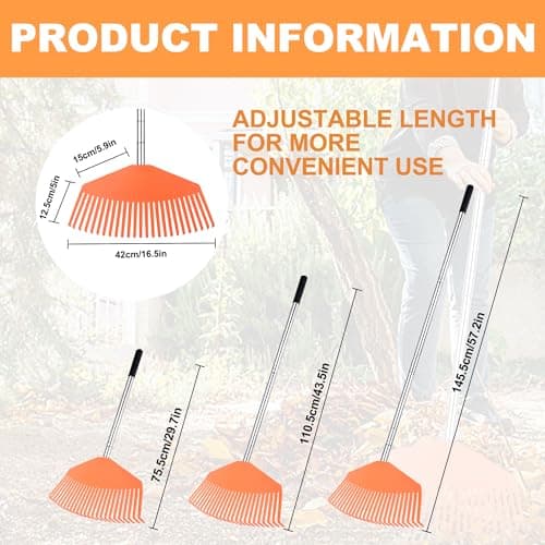 Garden Lawn Rake Sturdy Non-Slip 25 Plastic Tines 57.2 INCH Long Adjustable Handle for Yard Leaf Collecting Women Kids Rake for Gardening RV Camping