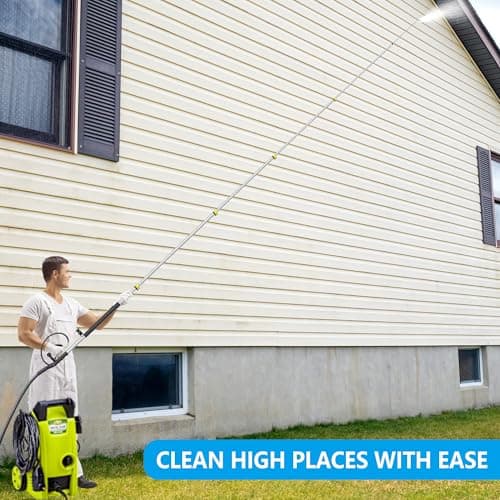 24 FT Telescoping Pressure Washer Wand Extension, Aluminum Power Washer Extension Wand with 7 Nozzle Tips, 3 Adapters & Support Harness, Gutter Cleaning Tools for 2 Story House