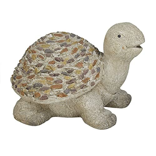 Deco 79 Polystone Turtle Decorative Garden Sculpture Indoor Outdoor Garden Statue with Stone Mosaic Design, Outdoor Sculpture 14" x 11" x 10", White