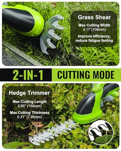 WORKPRO Cordless Grass Shear & Shrubbery Trimmer - 2 in 1 Handheld 7.2V Electric Grass Trimmer Hedge Shears/Grass Cutter Rechargeable Lithium-Ion Battery and Type-C Cable Included