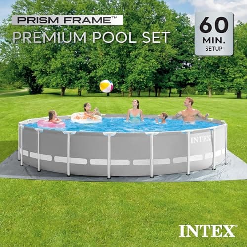 Intex 26731EH Prism Frame Premium Above Ground Swimming Pool Set: 18ft x 48in – Includes 1500 GPH Cartridge Filter Pump – Removable Ladder – Pool Cover – Ground Cloth