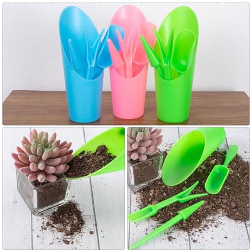12pcs Garden Shovel Hand Tools Transplanting Succulent Cultivation Digging Scoops Kits Plastic for Flower Planting Bonsai Potting Soil Indoor(Pink Blue Green)