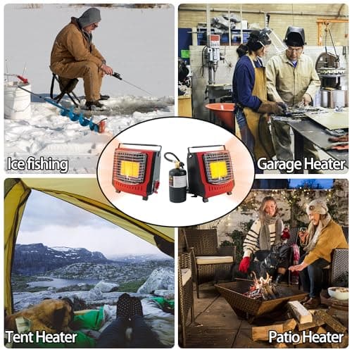 Dual Fuel Portable Outdoor Heater with self ignition, Fuel by Butane/Propane, 9000BTU, Tip-over|Low-Oxygen Safety Shutoff, Portable Camping Heater for Tents, Patio,Camping,Hiking,RV,Hunting