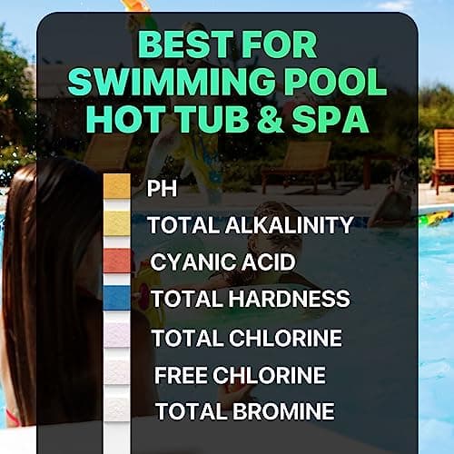 All-New 2024 Pool and Spa Test Strips 7 in 1 Quick SuperAccurate Swimming 150 Pool Test Kit - Hot Tub Test Strips & Pool Water Testing Strips for pH Chlorine Bromine Hardness Alkalinity Cyanuric Acid
