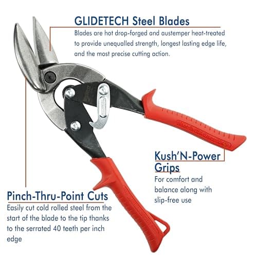 MIDWEST Aviation Snip Set - Left and Right Cut Offset Tin Cutting Shears with Forged Blade & KUSH'N-POWER Comfort Grips - MWT-6510C