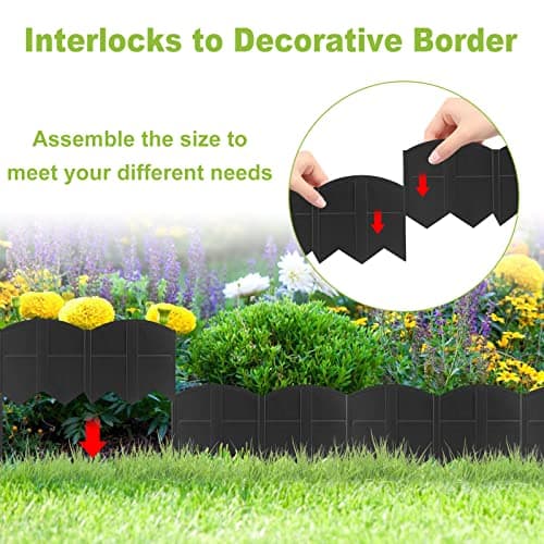 Vashly 20Ft Garden Edging 5.9 in Tall Landscape Edging 20 Pcs Garden Border Edging Plastic Flower Bed Edging Borders Lawn Edging with 20 Pcs Garden Stakes, Black