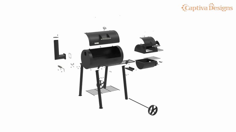Captiva Designs Charcoal Grill with Offset Smoker, All Metal Steel Made Outdoor Smoker, 512 sq.in Cooking Area, Best Combo for Outdoor Garden Patio and Backyard Cooking