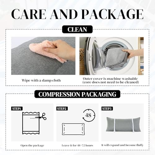HOMBYS 32" x 14" Shredded Memory Foam Hammock Pillow for Outdoor, Waterproof and Weatherproof Pillow with Durable Ties (Gray)