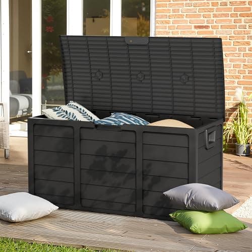 Oakcloud 75 Gallon Resin Deck Box - Waterproof Outdoor Indoor Storage Container for Patio, Garden, Pool Tools, Black
