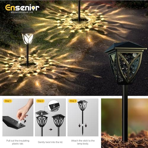 Ensenior 8-Pack Solar Lights Outdoor, 3000K LED Solar Garden Lights for Pathway, Yard, Patio, Walkway, Planter, Waterproof, Energy-Efficient Landscape Lighting