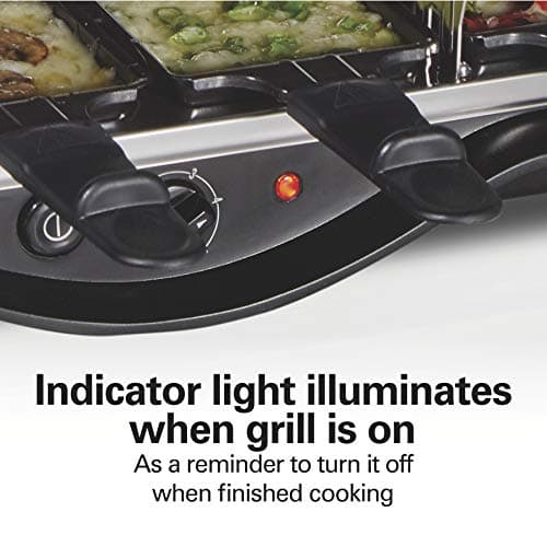 Hamilton Beach Electric Indoor Raclette Table Grill, PFAS-Free Serves up to 8 People for Parties and Family Fun, Includes 8 Warming Trays, Black (31612MN-MX), 200 sq. in. Nonstick Griddle