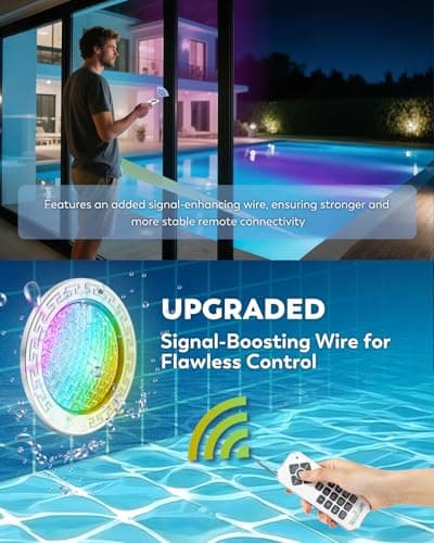 10" LED Pool Light, 12V AC Underwater Pool Spa Lights for Inground Pools, 300W Equivalent, Static Colors & Dynamic Effects, 50Ft Cord, Remote, Transformer, Fits Pentair, Hayward, Jady Niches