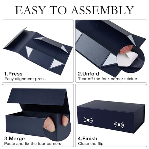 Navy Blue Gift Box with Magnetic Lids 13.8x8.3x4.4 in, Bridesmaid Groomsman Proposal Box, Large Rectangle Storage Box 5 Pack
