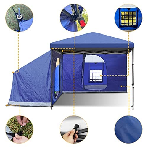 KAMPKEEPER Side Tent,Camping Tent for 10' x 10' Pop Up Canopy, Easy Set Up Gazebo,Compatible with 10' Wide Canopy Tents（Blue）