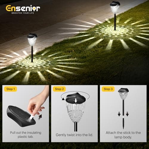Ensenior 12-Pack Solar Lights Outdoor, Auto ON/Off 6500K LED Solar Garden Lights for Pathway, Yard, Patio, Walkway, Planter, Waterproof, Energy-Efficient Landscape Lighting