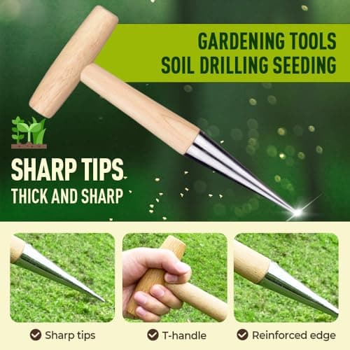 Plant Hole Digger for Planting, Seed Dibber Garden Tool, Hand Dibbler Seed Planter Tool,Bulb Planter Tool, Seeds Transplanting Plants Planting Bulbs, T Wooden Handle - Easy to Drill Holes (3PCS)