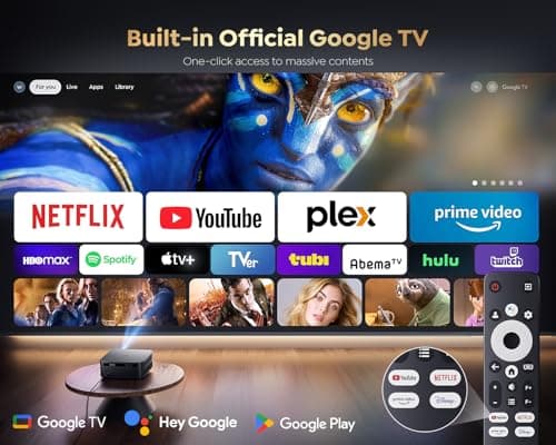 [1200 ANSI/Google TV/Voice Control]Smart Projector with WiFi 6 and Bluetooth, Netflix-Licensed 4K Support, Outdoor Movie Proyector, 1080P Home Ceiling Auto Focus Projector, PUTRIMS K12 Gray