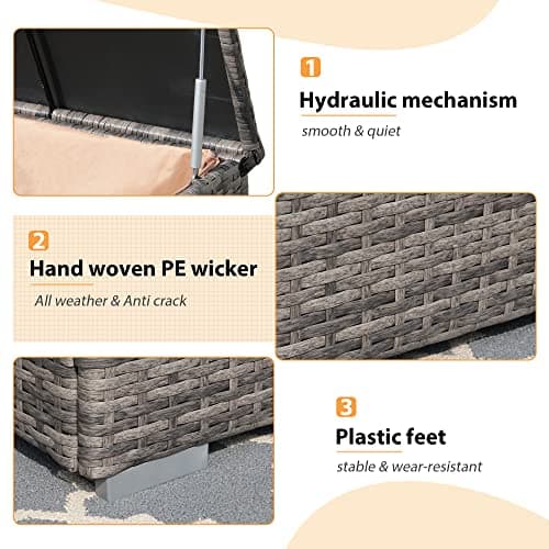 Super Patio Outdoor Patio Storage Box Waterproof, Wicker Storage Bin Deck Box for Cushions, Garden Tools, 88 Gallon, Gray
