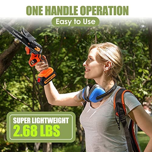 Mini Chainsaw 6 Inch Cordless, Super Handheld Chainsaw with 2x Big Batteries, Electric Mini Chain saw Battery Powered, Small Hand saws for Tree Wood - Garden Yard Time Saving Tool