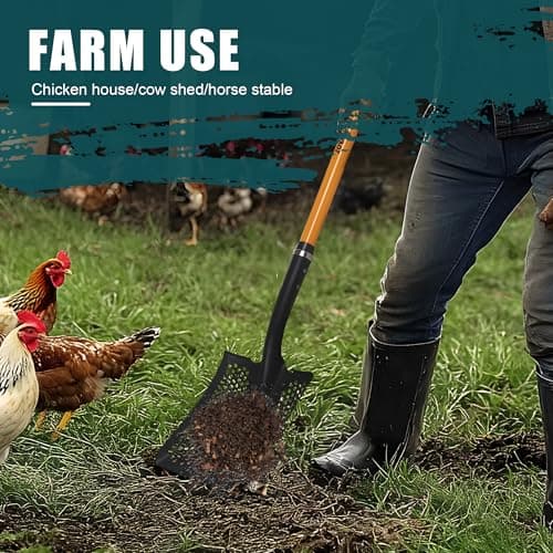 Sifting Shovel, Heavy Duty Sand Sifter Square Cleaning Scoop for Beach Chicken Coop Poop Shovel -45Inch