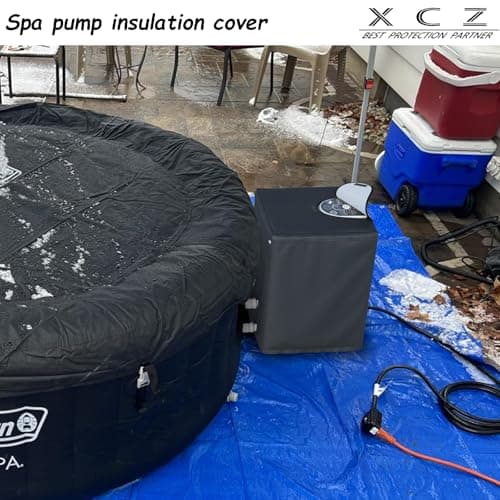 XCZ Hot Tub Pump Cover with PVC Transparent top, Insulated with Polar Fleeced Fabric, Spa Pump Winter Cover, Suitable for Inflatable hot tub Heater, Black, Cover only,