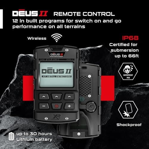 XP Deus II RC Metal Detector - 22 FMF Coil (9") - for Treasure and relic Detection - for All Terrain, XP Deus II Remote Control, S-Telescopic stem (DEUS2-22FMFRCEA)