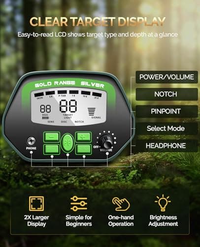 Metal Detector for Adults Professional - IP68 Waterproof Metal Detector, High Accuracy, A-M, Disc, Notch & Pinpoint Modes, Bigger LCD Display, 10” Waterproof Search Coil, New Advanced DSP Chip