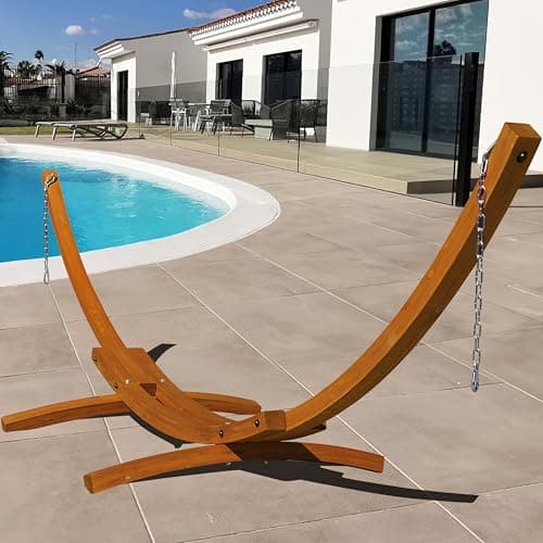 Lazy Daze Hammocks 12 FT Outdoor Arc Wood Hammock Stand, 2 Person Russian Pine Hardwood Hammock Stand with Carabiners and Chains, for Outdoor Patio Garden Yard Poolside, 450lb Capacity,Brown