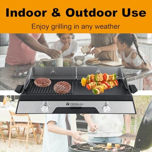 XL Electric Indoor Grill, 20” Non-stick Griddle Combo, 1600W Fast Heating, Dual Temperature Control, Detachable for Easy Cleaning