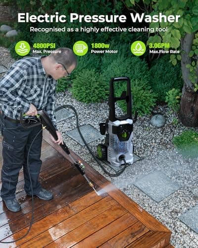 Pressure Washer, 4800PSI 3.0 GPM Max Electric Power Washer with Foam Cannon 48FT Total Long High Pressure Washer for Cars, Fences, Patios, Decks, Patios and Driveway Powerwasher