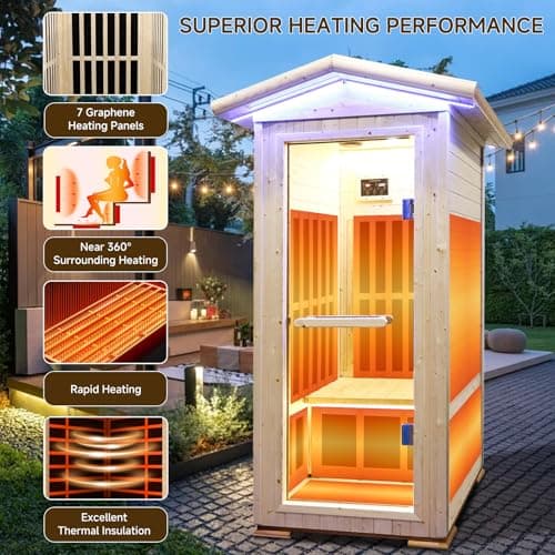 Outdoor Sauna 1 Person for Home Backyard Sauna Outdoor Infrared Sauna 1 Person Dry Sauna for Home Far Infrared Sauna Outdoor Spruce Wood Sauna 1300W Low EMF Single Person Infrared Sauna Room in Home