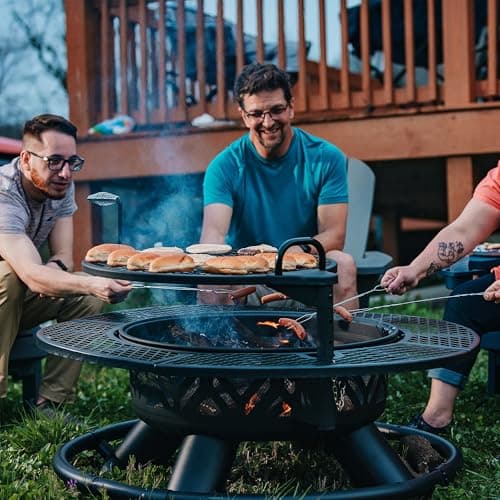 Red Mountain Valley 47" Outdoor Fire Pit with Adjustable Grill,2-in-1 Metal Outdoor Fireplaces, Large Patio Wood Burning Fire Pits for Outside, Ideal for Backyard, Patio, Party