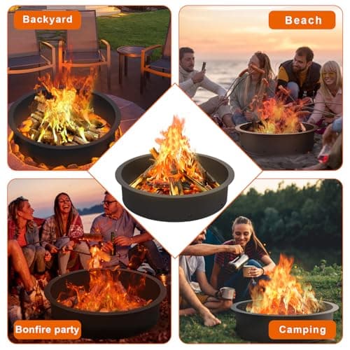 OUSHENG Fire Pit Ring Outdoor, 46 Inch Outer 43 Inch Inner Round Wood Burning Firepit Accessories, DIY Metal Steel Liner Insert for Bonfire Outside Camping Above or In Ground