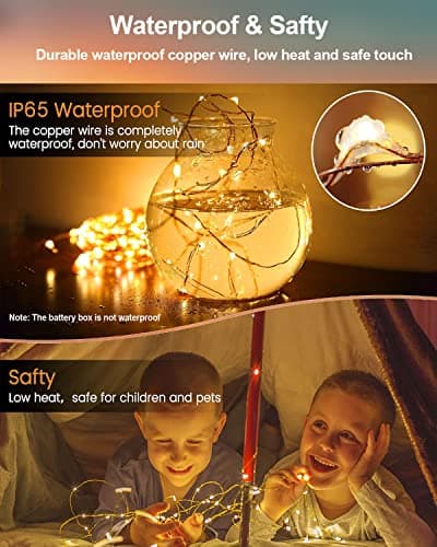 20 Pack Fairy Lights Battery Operated 3.3ft 20 LED Mini Fairy String Lights Waterproof Copper Wire Firefly Starry Lights for Wedding Party Mason Jars Christmas Decorations, Warm White