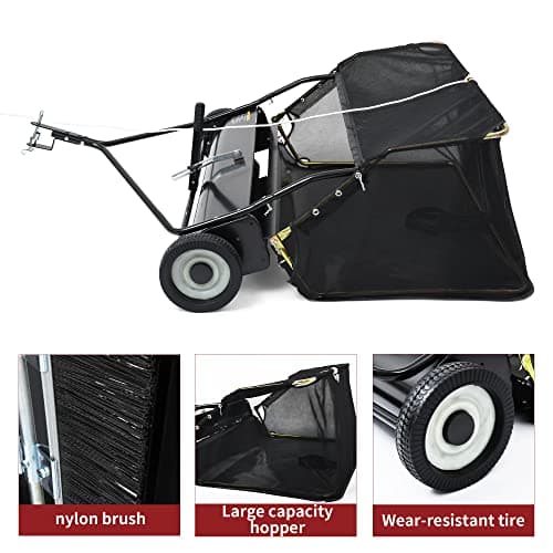 YITAMOTOR 42" Tow Behind Lawn Sweeper Leaf Collector Pull Behind Grass Sweeper Large Hopper Black