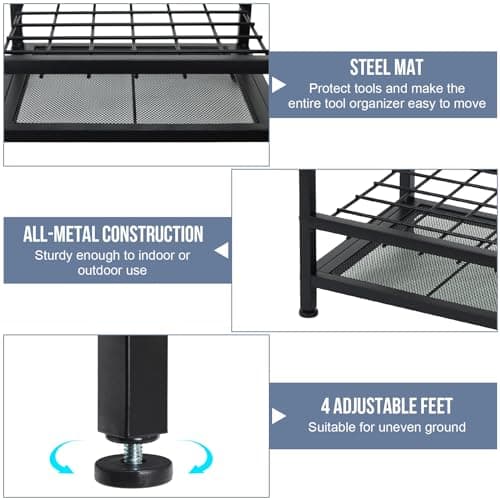 Garden Tool Organizer Holds 50 Long-Handled Tools/Rakes/Brooms/Shovles for Garage Organization and Storage, Shed, Outdoor, Lawn, Heavy-Duty Steel, Black, Easy Assembly (Corner Tool Organizer)