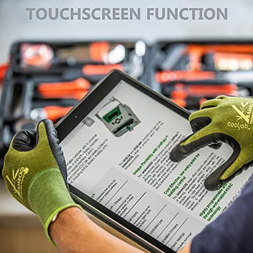 COOLJOB 2 Pairs Gardening Gloves for Women and Men, Bamboo Working Gloves Touchscreen, Grippy Nitrile Rubber Coated Work Gloves, Green/Black, X-Large Size (2 Pairs XL)