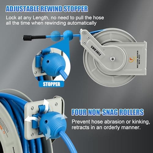 Pressure Washer Hose Reel with Hose, 1/4" × 60ft Retractable Power Washer Hose Reel, Heavy Duty Hose Reel Auto Rewind, Wall Mounted, 3600 PSI