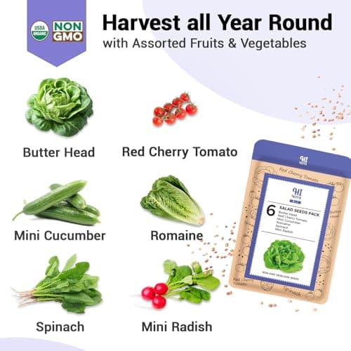 Salad Seed Pods, Grow Anything Kit for All Hydroponics Growing Systems, 8 Pods with 600+ Seeds of Red Cherry Tomato, Butter Head, Romaine, Spinach, Mini Cucumber and Radish
