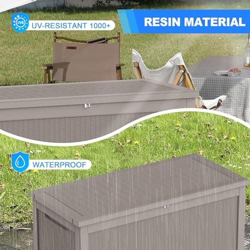 260 Gallon Deck Box XXL Large Outdoor Storage for Patio Furniture,Outdoor Cushions,Garden Tools and Pool Supplies,Waterproof,Resin,Lockable(Grey Rattan)
