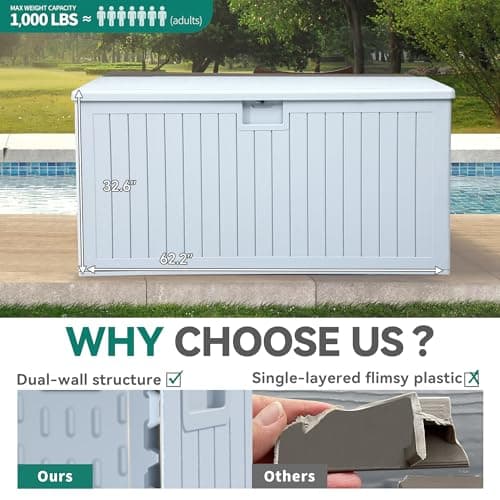 YITAHOME XXL 230 Gallon Large Deck Box,Outdoor Storage for Patio Furniture Cushions,Garden Tools with Flexible Divider,Waterproof,Lockable (White)