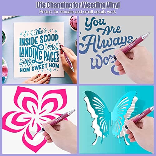 Weeding Pen for Vinyl, Precision Pin Pen Weeding Tool with 2 Metal Refills, Retractable Air Release Pen Craft Vinyl Weeding Tool for Vinyl Wall Decal HTV Car Film, Fuchsia