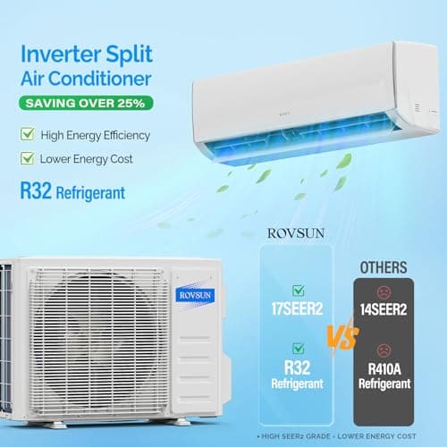 ROVSUN 11500 BTU Wifi Enabled Mini Split Air Conditioner & Heater, 17 SEER2 115V Inverter Ductless Wall AC Unit with Pre-Charged Condenser, Heat Pump & Installation Kit