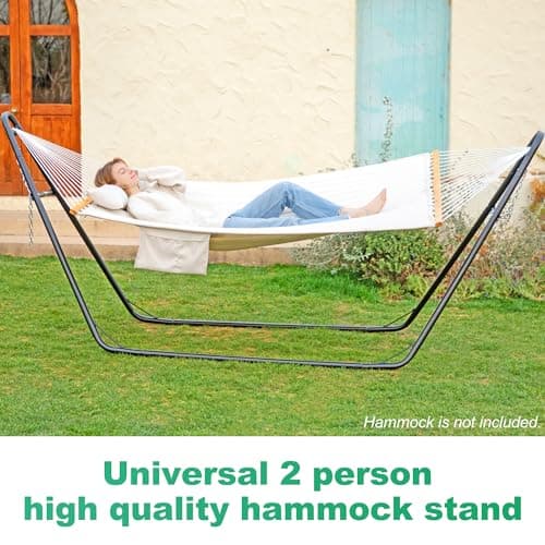 Universal 2 Person Hammock Stand Only, 600 lbs Capacity, Adjustable Heavy Duty Powder-Coated Steel Stand, Multi-Use, Fits 9ft to 14ft Hammocks, XXL Size (Black)