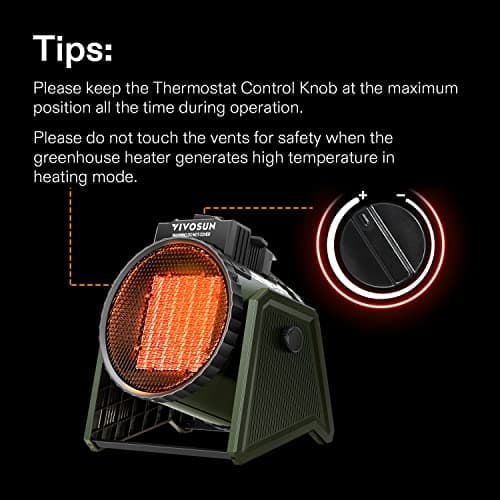 VIVOSUN Portable Greenhouse Heater, 1500W/750W Electric Heater, 3 Modes for Fast Heating, Overheat Protection, Dustproof Design for Grow Tents, Patios & Outdoors