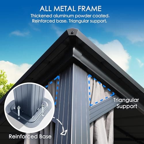 Kozyard Caesar 10'x12' Hardtop Gazebo - Permanent Metal Pavilion with Netting Shaded Curtains for Patio, Backyard, and Deck - Galvanized Steel Outdoor Aluminum Canopy, Double Roof Gazebo (Grey)