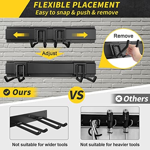 Garage Storage, Garage Organization, Wall Mount Garden Tool Organizer 48 Inches, 440lbs Adjustable Heavy Duty Metal Hooks, Yard Shed Rack Holder System Hanging Rake Broom Mop Snowboard, Men Gift
