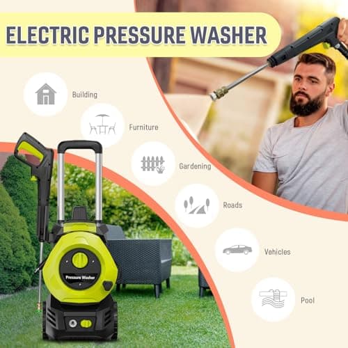 Electric Pressure Washer 4800PSI-Max 2.9GPM Power Washer with 25 Feet Hose,16.4 Feet Power Cord, Car Wash Machine Yellow Ideal Cleaning for Garden