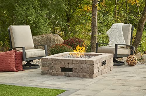 Outdoor GreatRoom Co Propane Fire Pit Kit - 51 Inch Square Bronson DIY Bonfire Gas Fire Pits for Outside Patio - Includes 64 Stone Paver Blocks, 42" Firepit Burner, Tumbled Lava Rock, 105,000 BTU